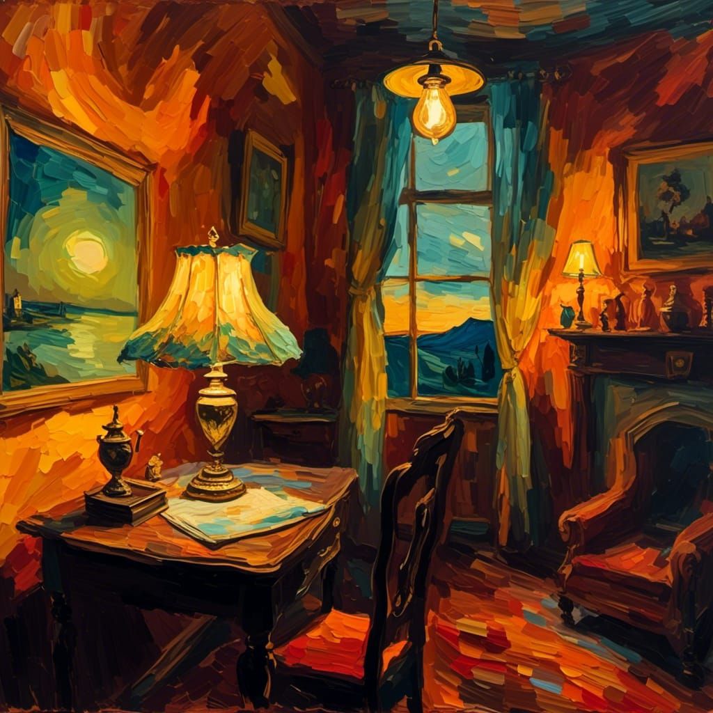 Surreal Lamp in Dimly Lit Room