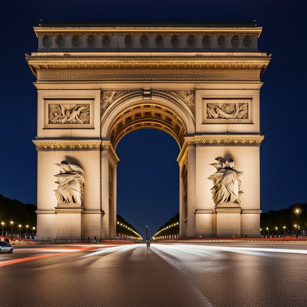 The Arc de Triomphe lit up at night