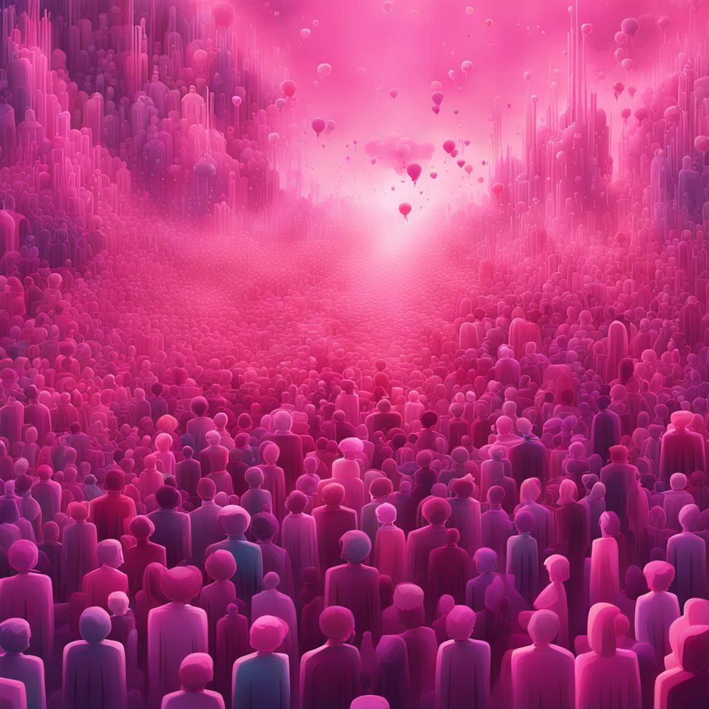 Abstract Crowd in Childlike Pixelated Style