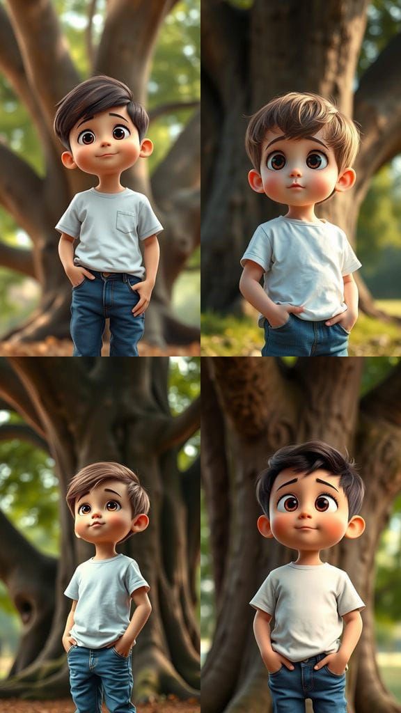 Pixar Style Boy Under a Tree in 3D