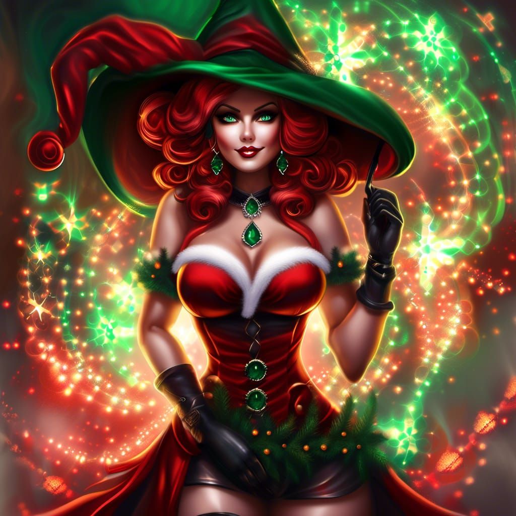 Cursed Pinup Mrs. Claus: Detailed Surrealist Portrait