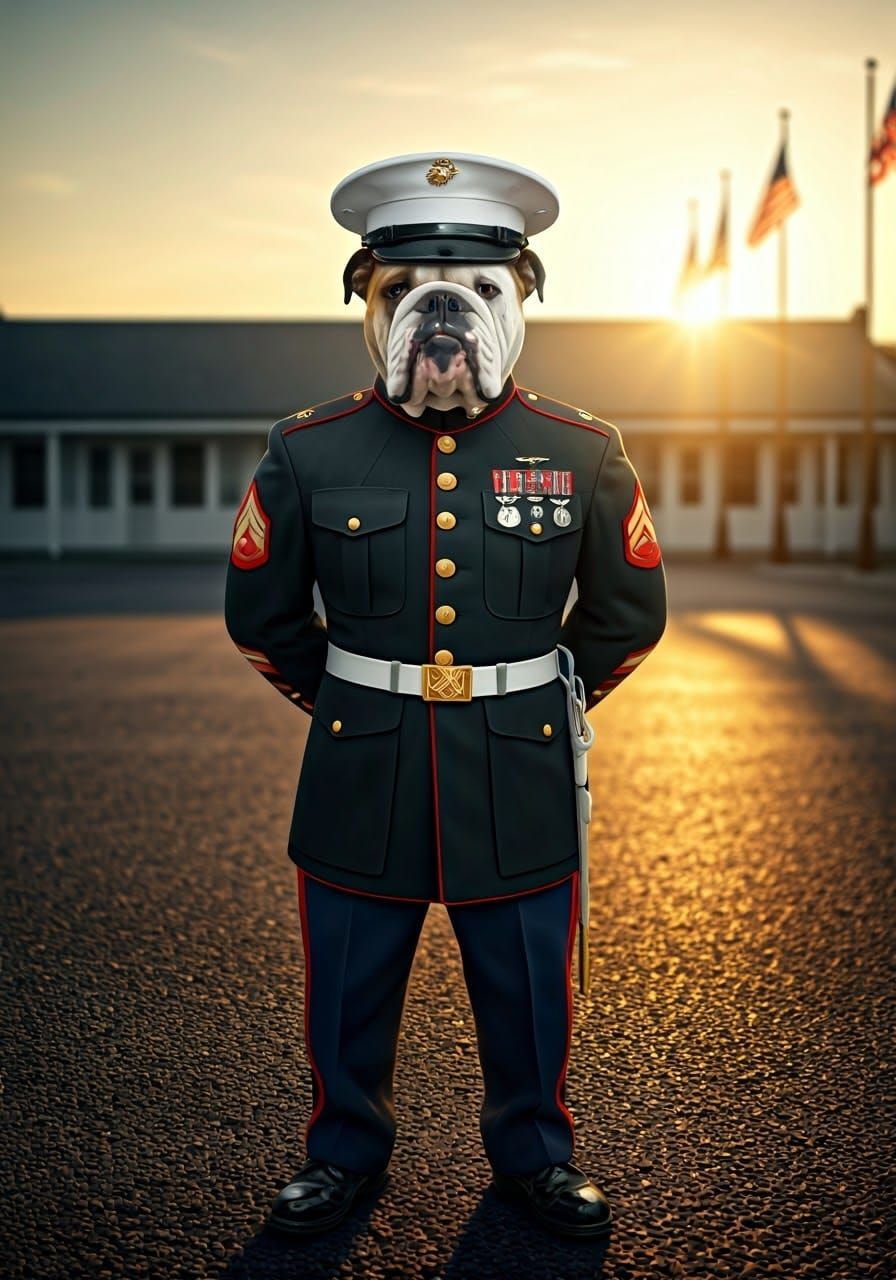 Proud Bulldog Marine in Dress Blues