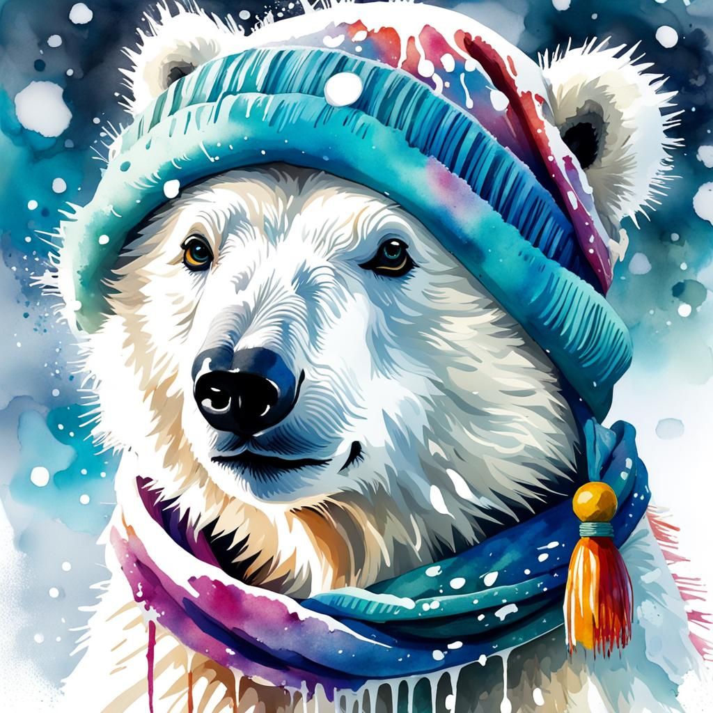 Watercolor Portrait of a Cute Polar Bear