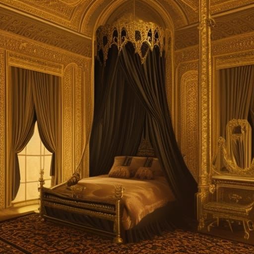 Gothic Palace Bedroom with Canopy Bed