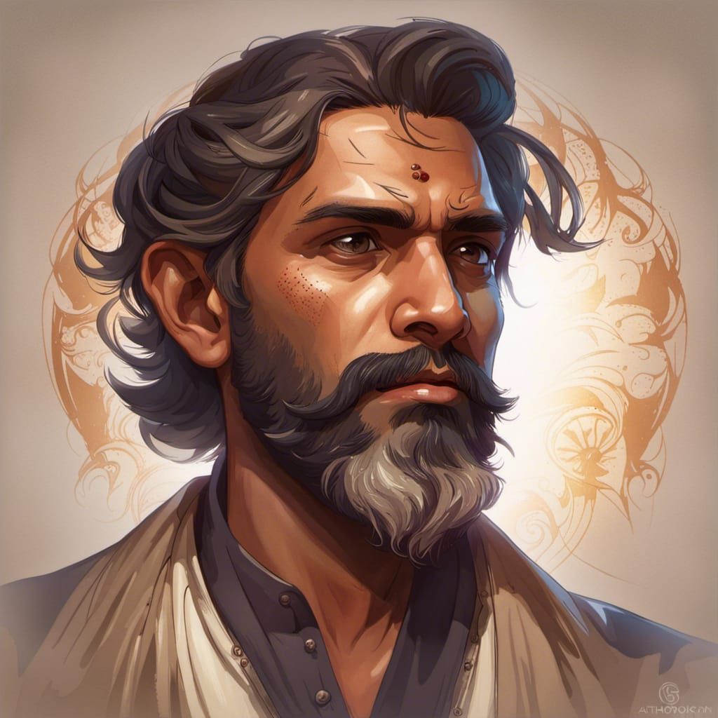 Noble Indian Man Portrait in Digital Art Style
