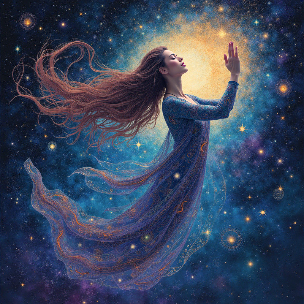 Cosmic Woman in Dreamlike Starry Expanse