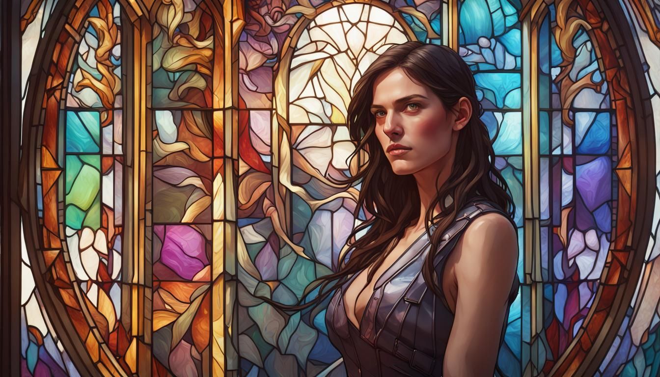 Stained Glass Arcade Portrait in Hyperdetailed Style