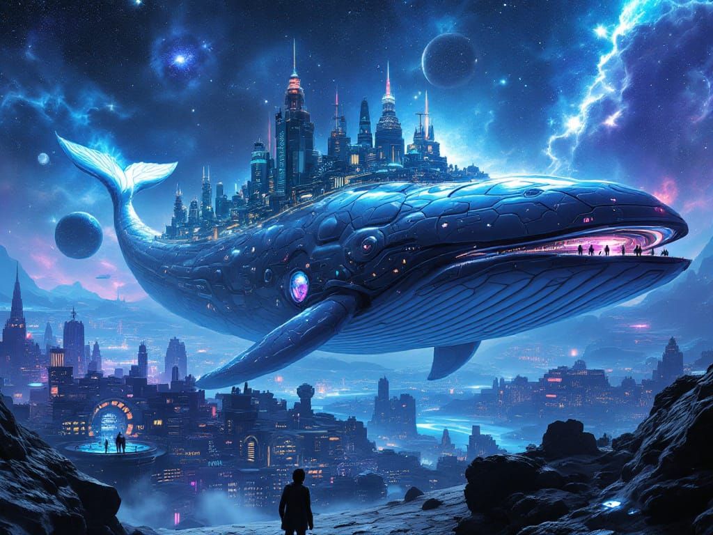 Colossal Space Whale City in Hypermaximalist Digital Art