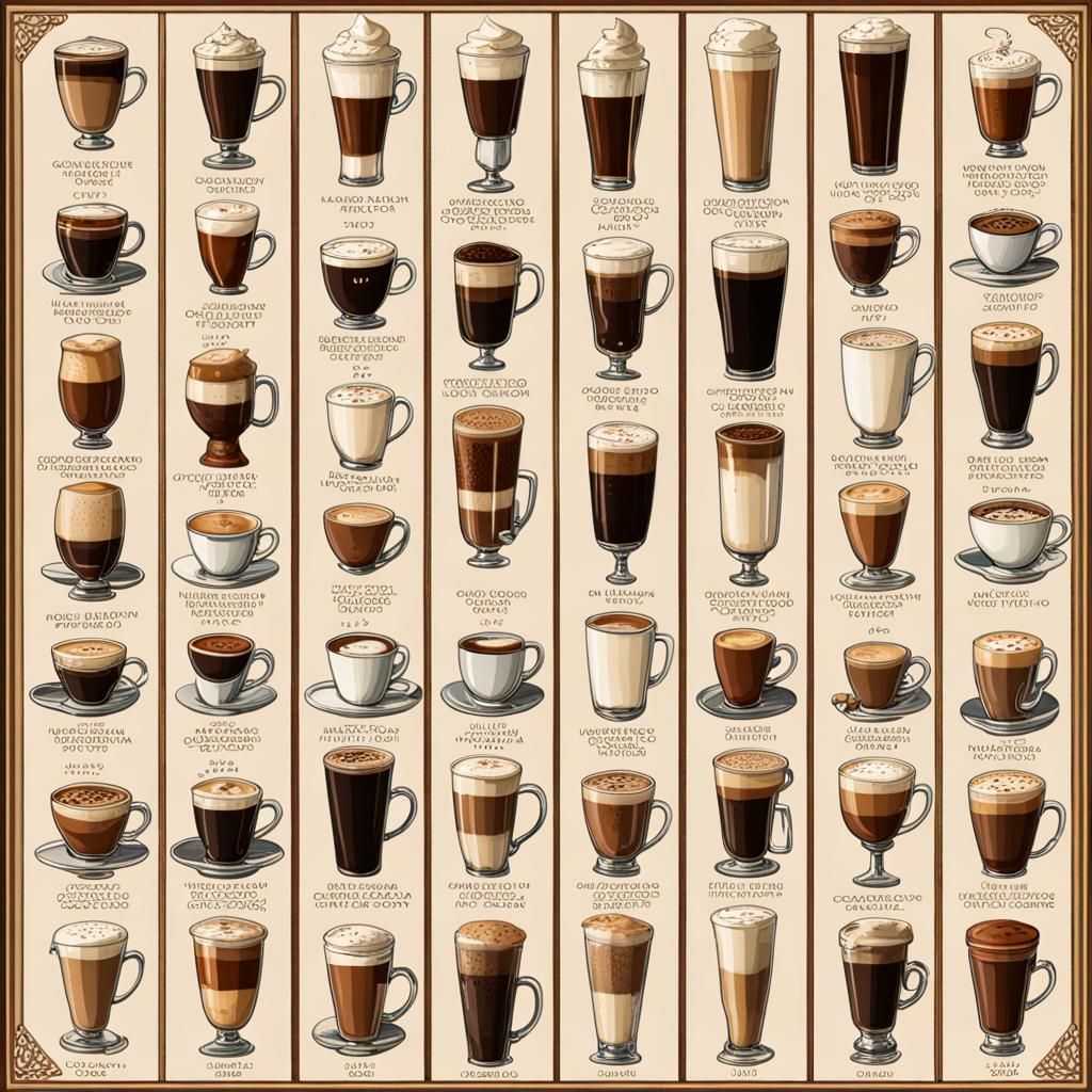Detailed Antique Poster of Various Coffee Drinks