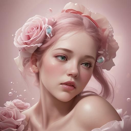 Hyperrealistic Pink and White Roses with Pearls