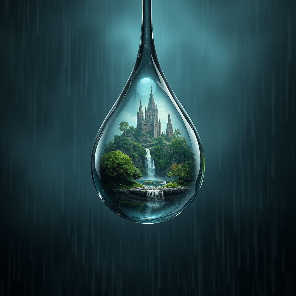 Mythic Raindrop in Whimsical Dreamworld