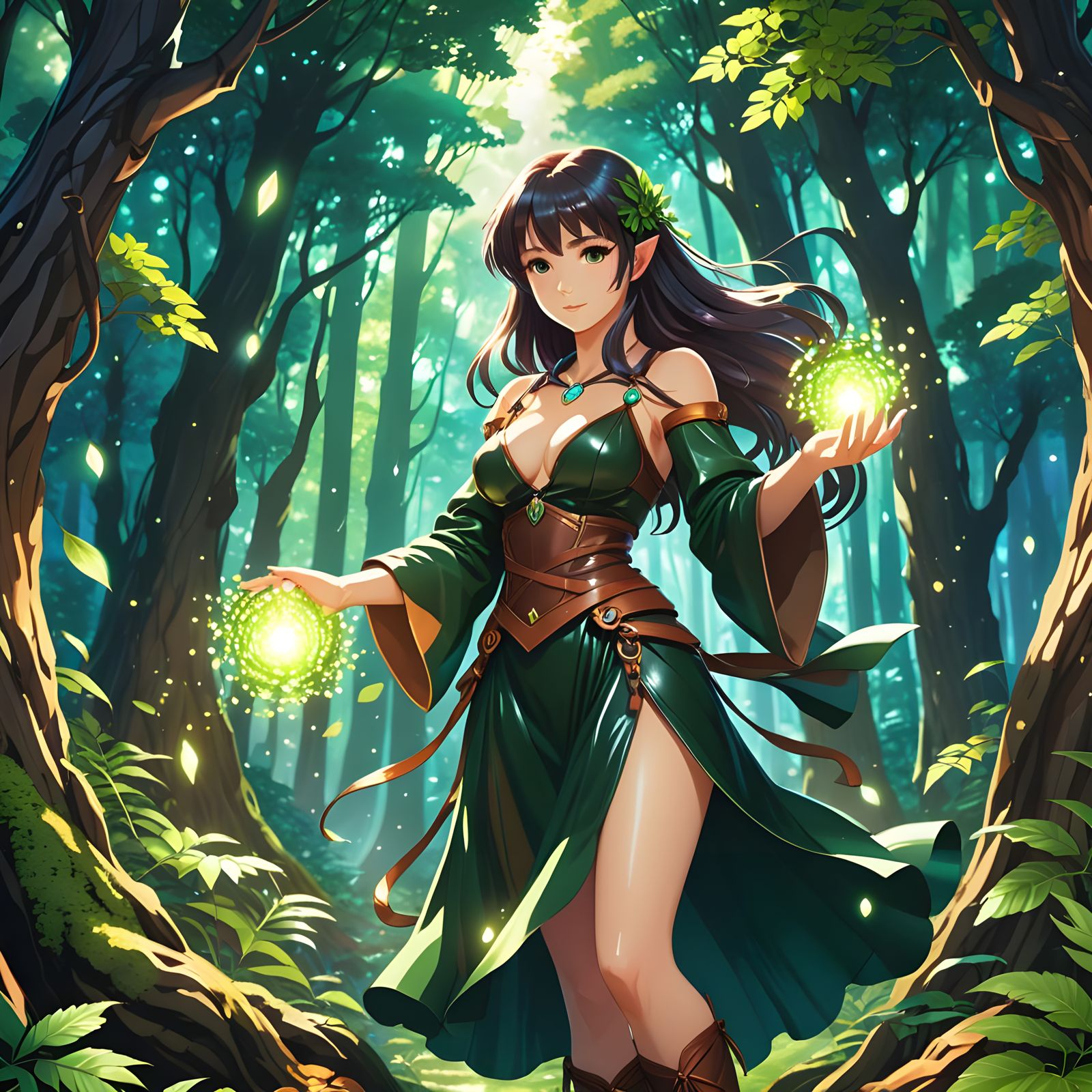 Ethereal Druidess Weaves Enchanted Magic in Mysterious Fores...