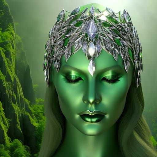 Elven Queen with Jeweled Crown, Photorealistic Fantasy Art
