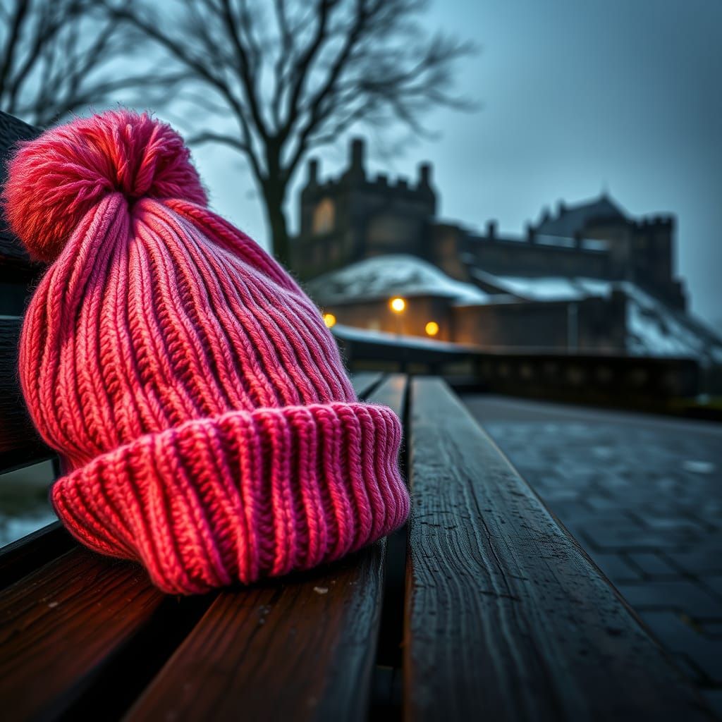 Pink Beanie in Edinburgh: Hyperrealistic HDR Photograph