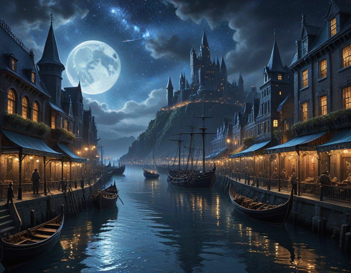 Ancient Empire Seaport Under Starry Skies