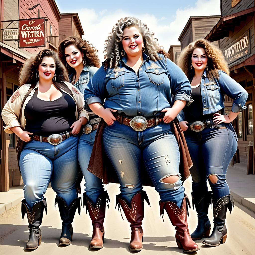 Curvy Gunslingers in Western Town
