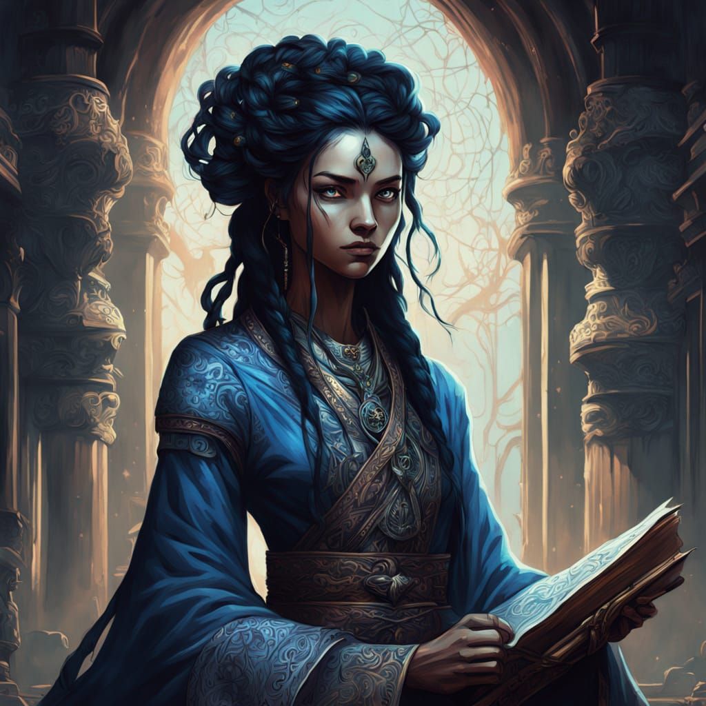 Mystical Sorceress Unfolds Ancient Secrets in a Labyrinthine...