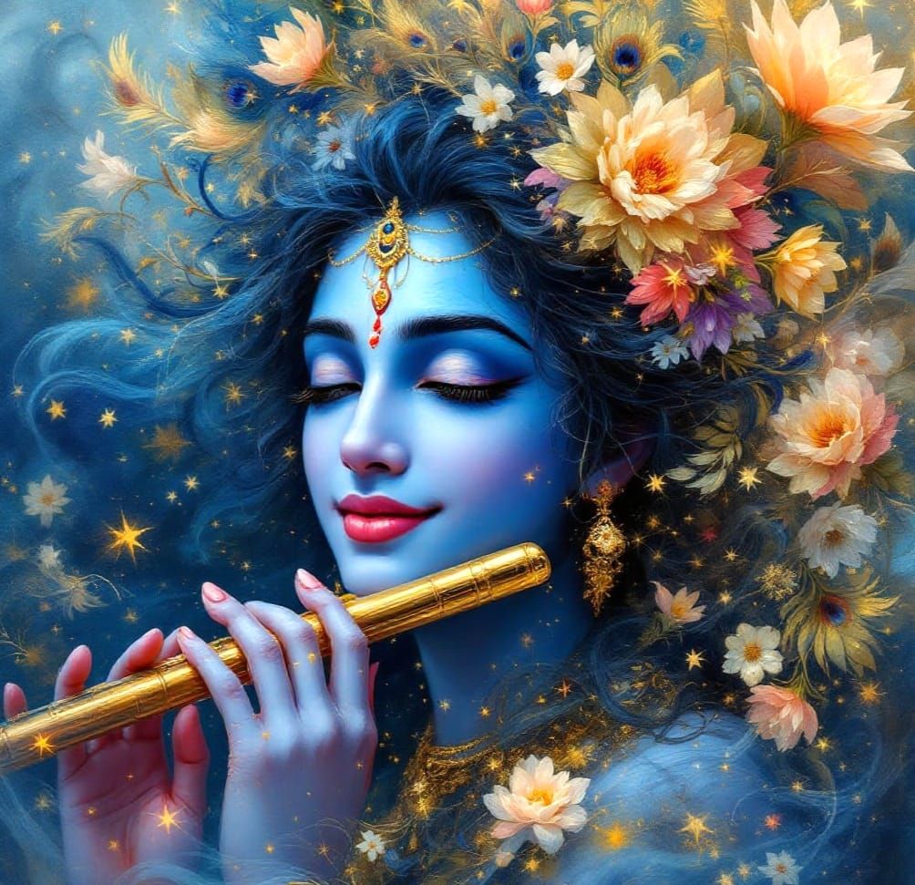 Krishna in Ethereal Fantasy Impasto Painting