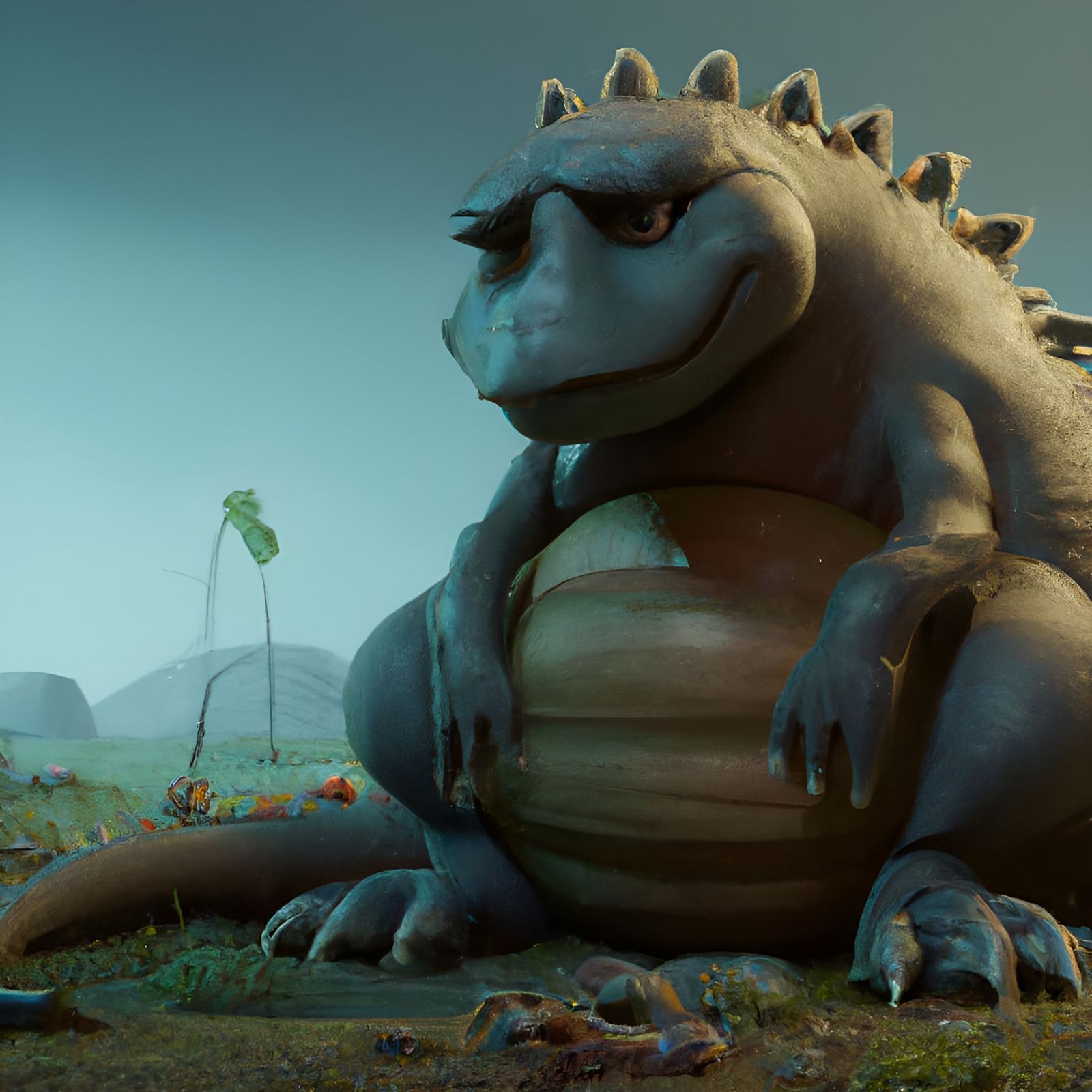 Sad Dragon in Dark Fantasy Style