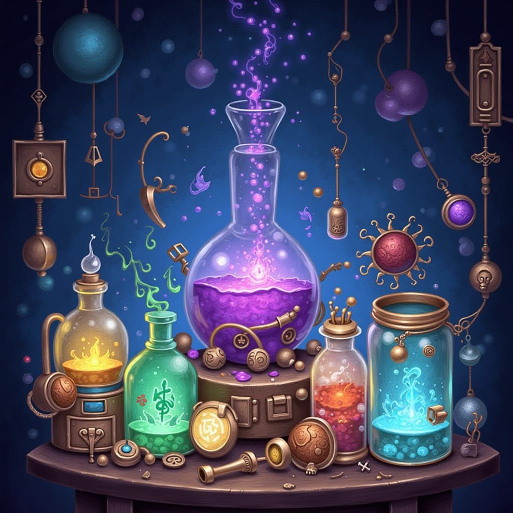 Magical Potions Collection with Ethereal Symbols