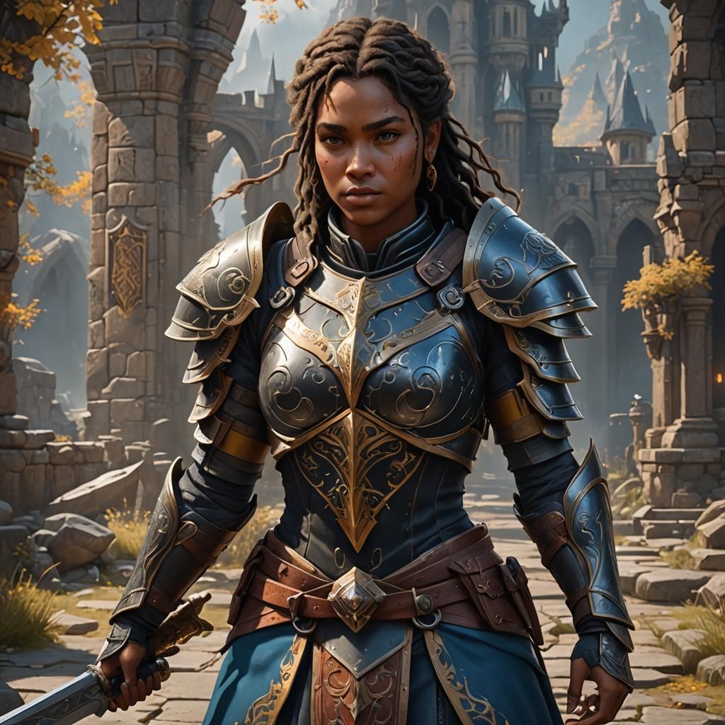 Cree and Black Paladin Warrior in Detailed Matte Painting