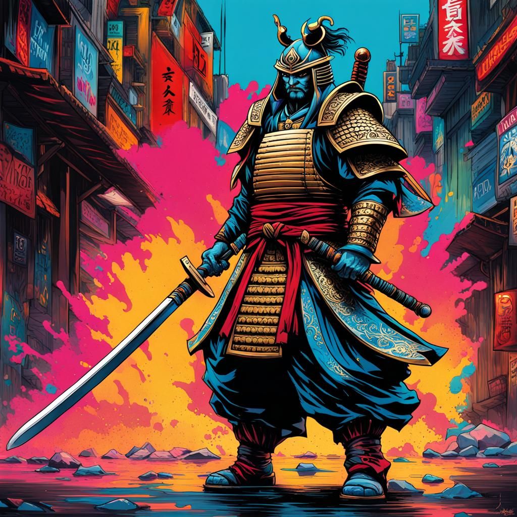 Intimidating Half-Giant Samurai in Detailed Digital Art