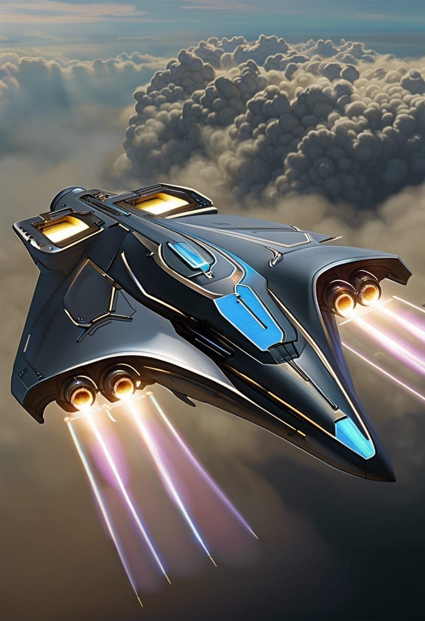 Futuristic Starship Armed Transport with Laser Cannons