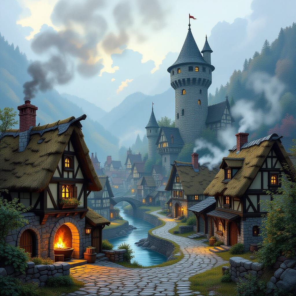Quaint Medieval Village Concept Art