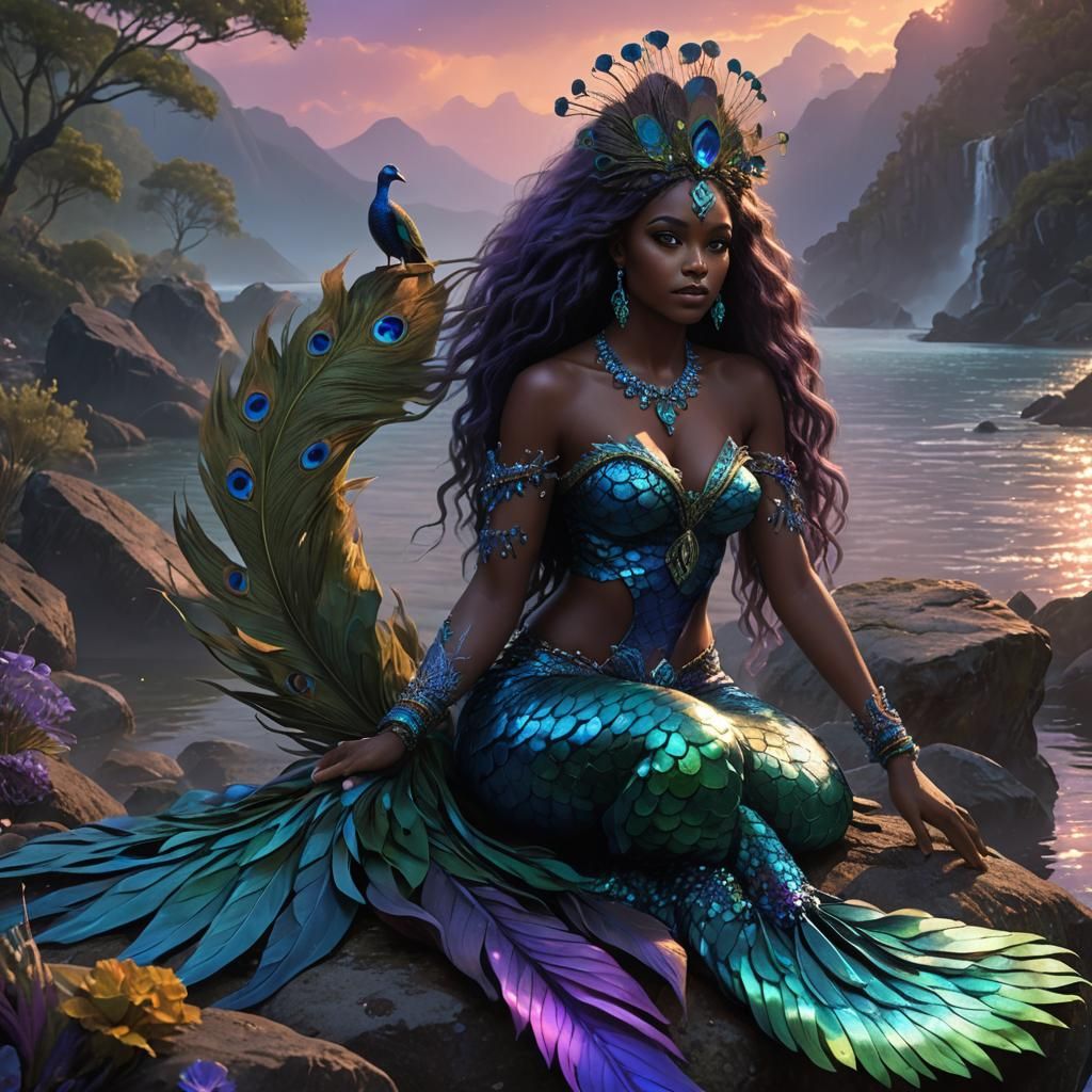 Fantasy Mermaid with Peacock Tail Concept Art