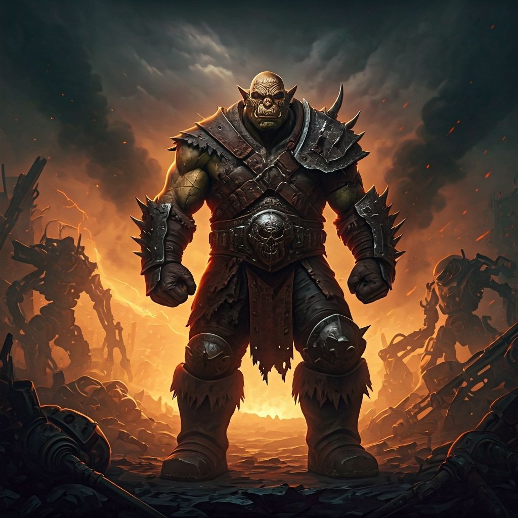 Orc Warrior in War-Torn Dystopian Ruins