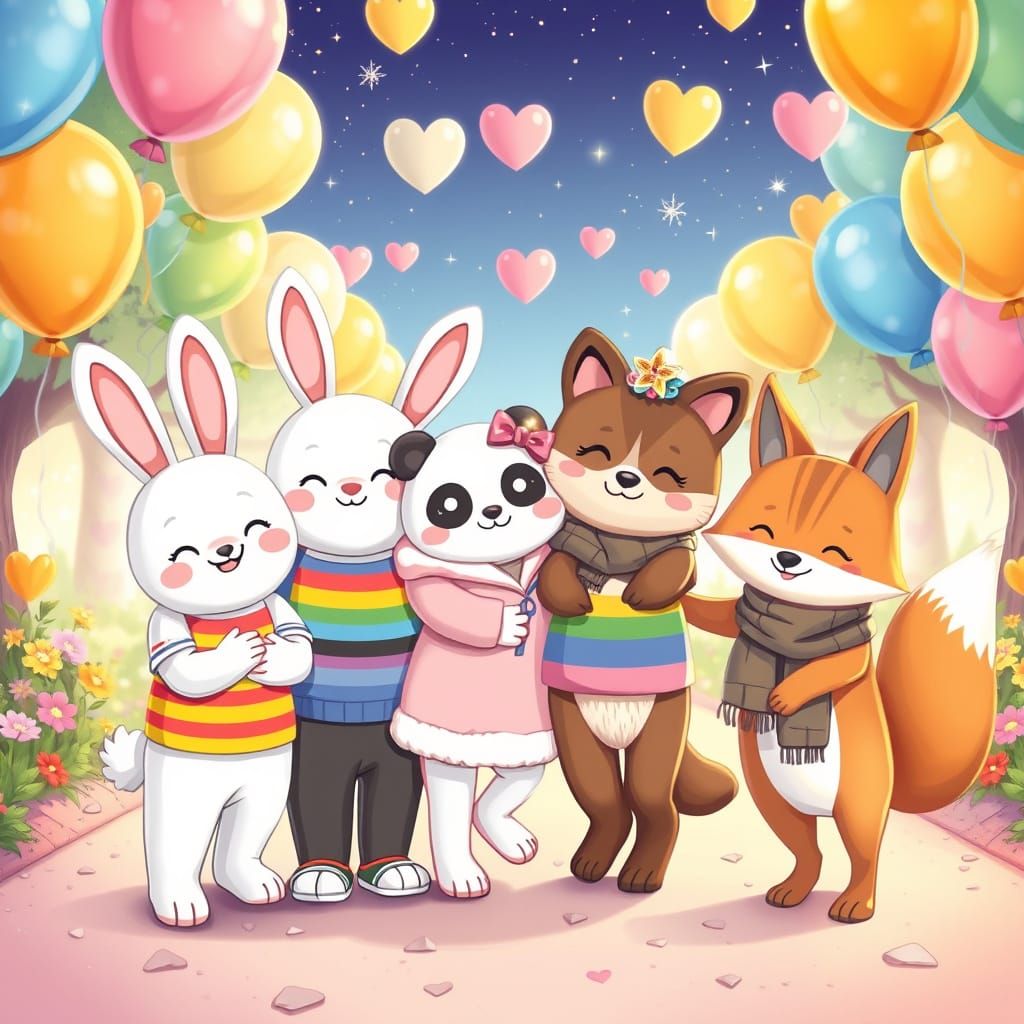 Kawaii Animals Celebrate LGBTQ+ Pride in Rainbow Park