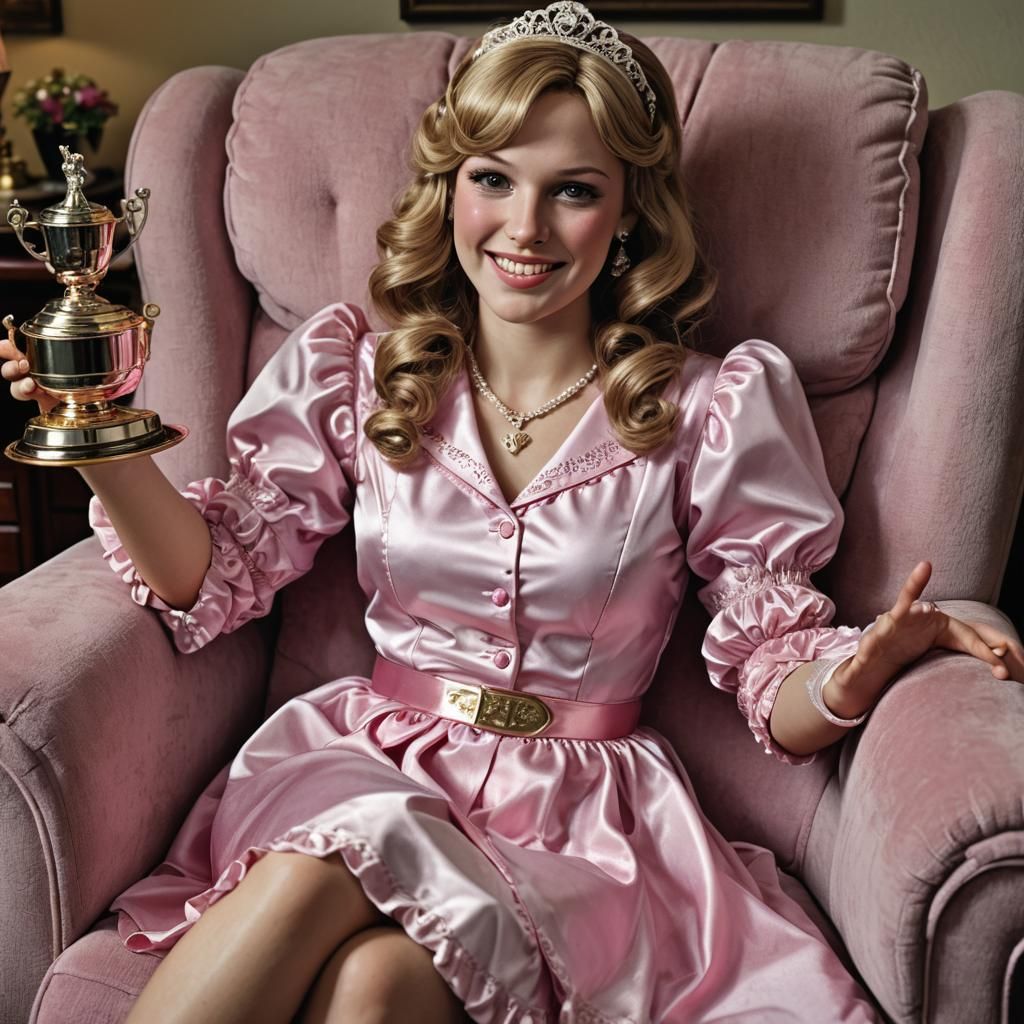 Maid Relaxing with Trophy: Hyperrealistic, High Contrast