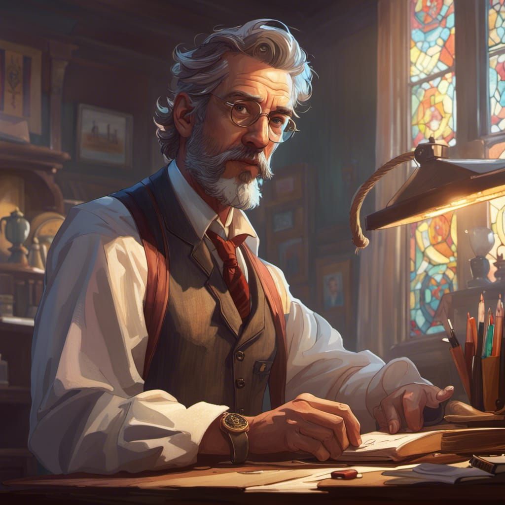 Hyperdetailed Portrait of Literature Professor in Art Nouvea...