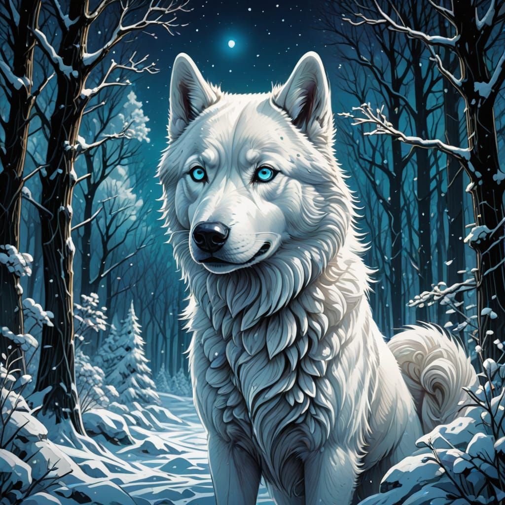 Majestic White Husky in Winter Wonderland