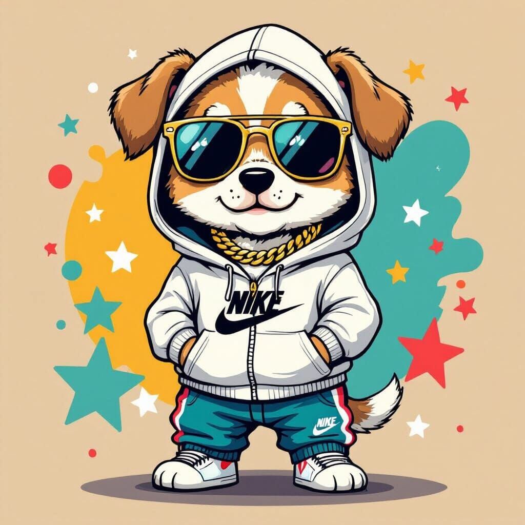 Puppy in Nike Outfit: Streetwear Fashion Illustration