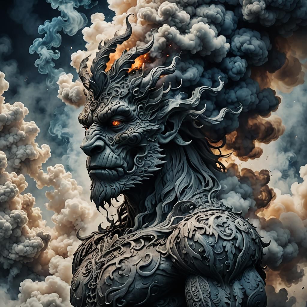 Mythical Creature Emerges from Smoke Cloud