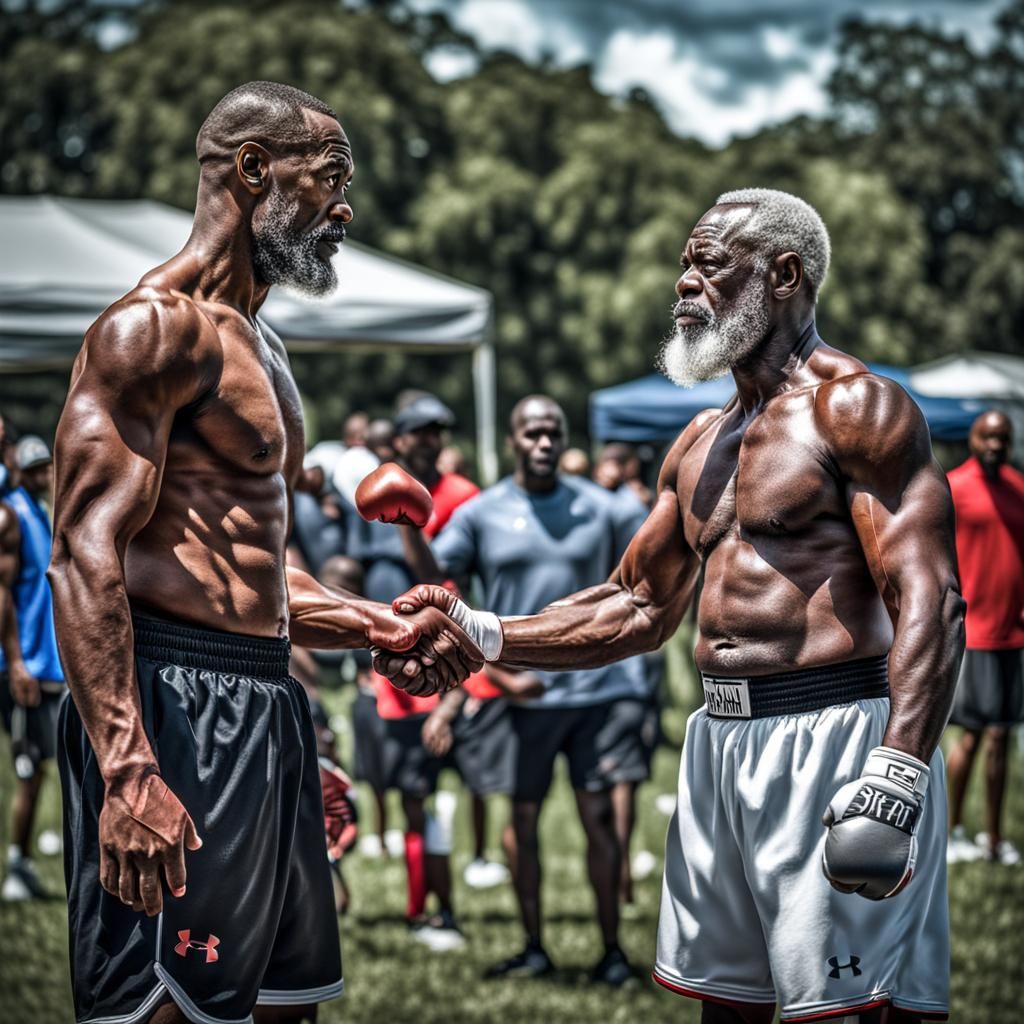 Hyperrealistic Boxer Shakes Hands With Older Man