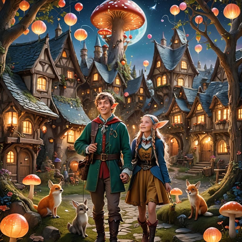 Whimsical Elves in Mystical Mushroom Village
