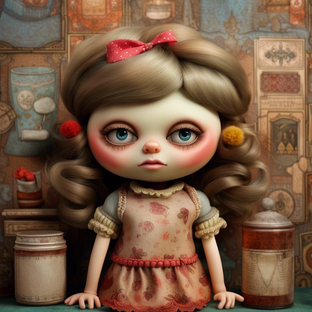 Grumpy Doll in a Digital Textile Art Style