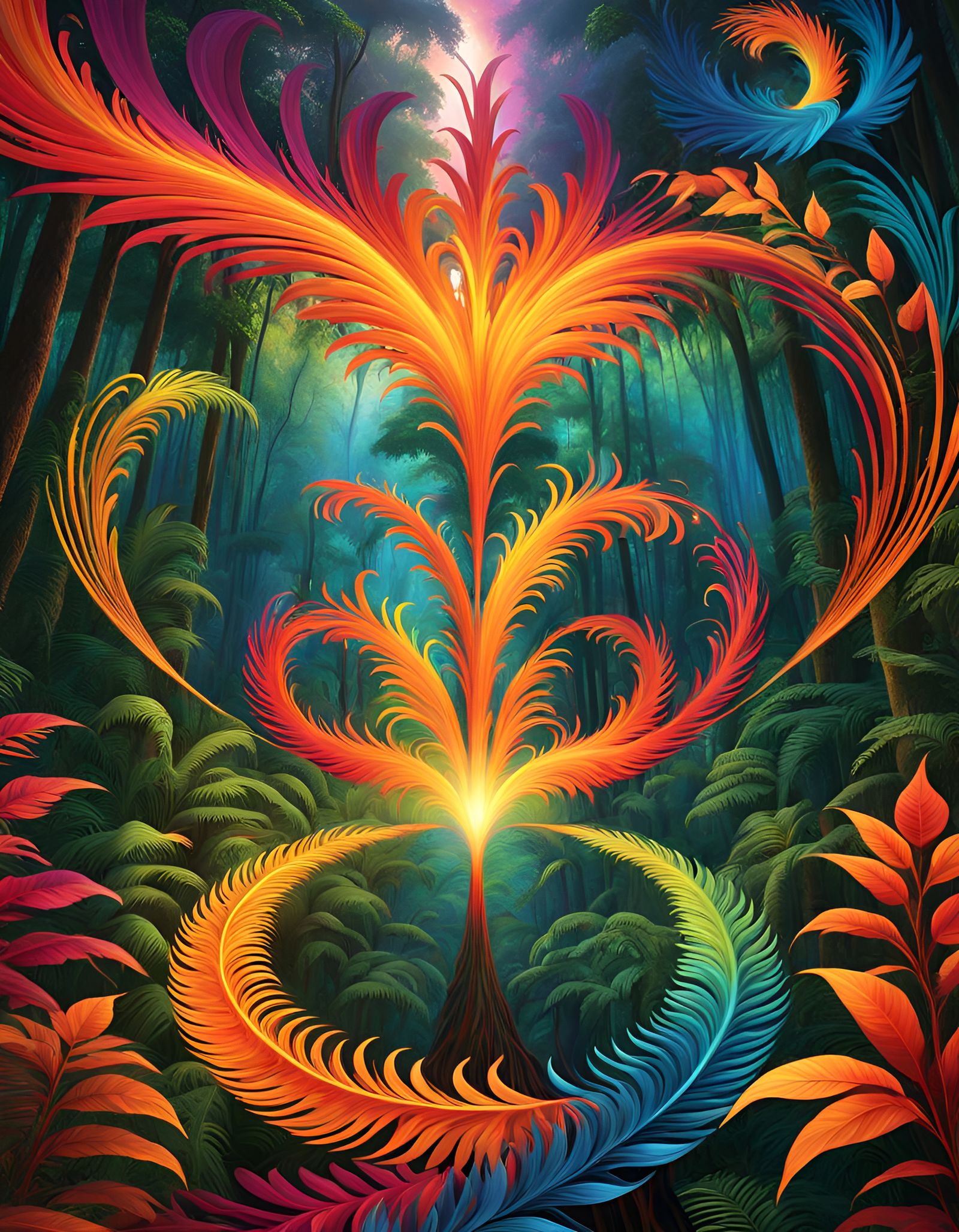 Phoenix Rising in a Magical Jungle