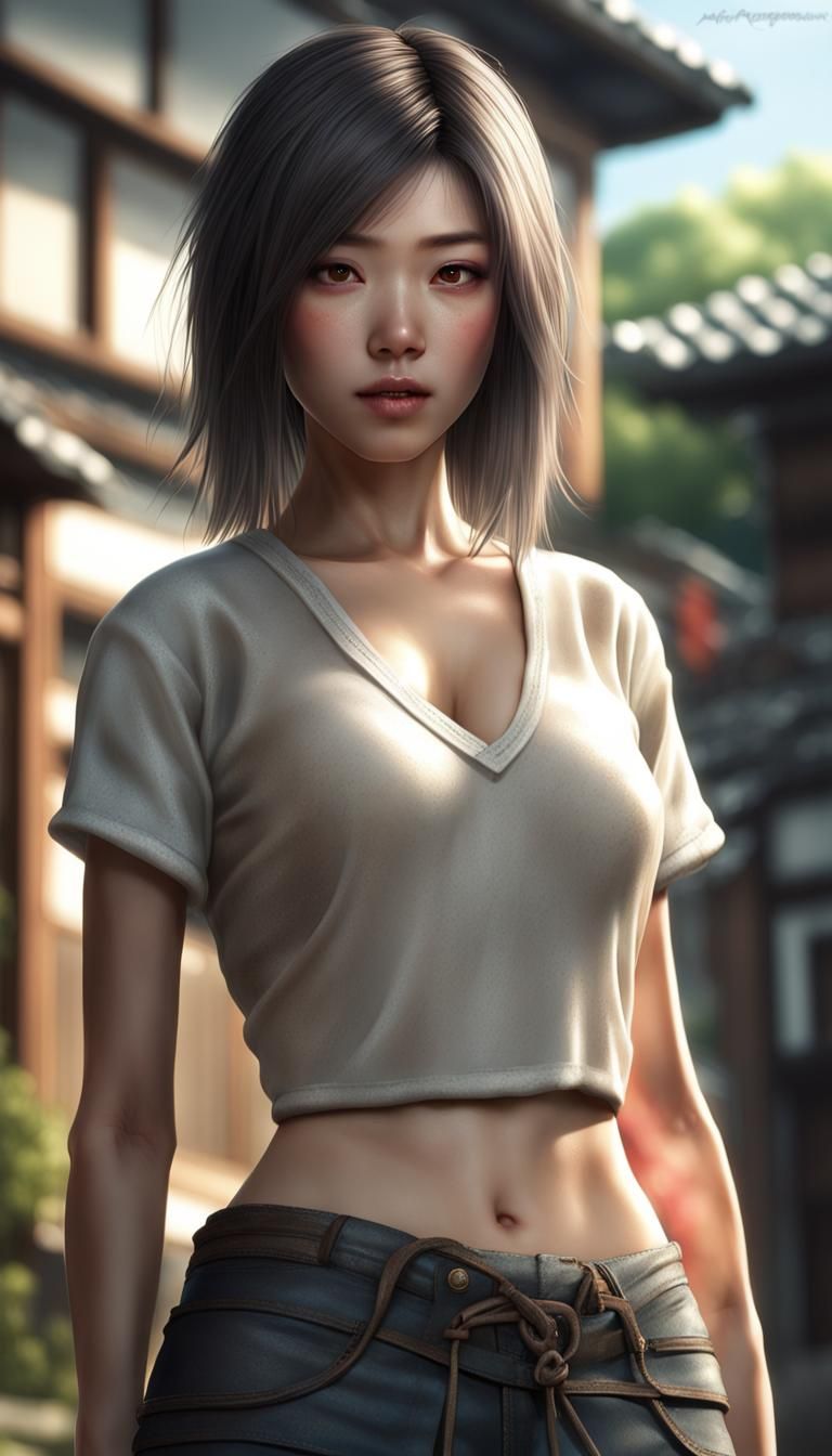 Beautiful Japanese Woman in Countryside, Cinematic Lighting