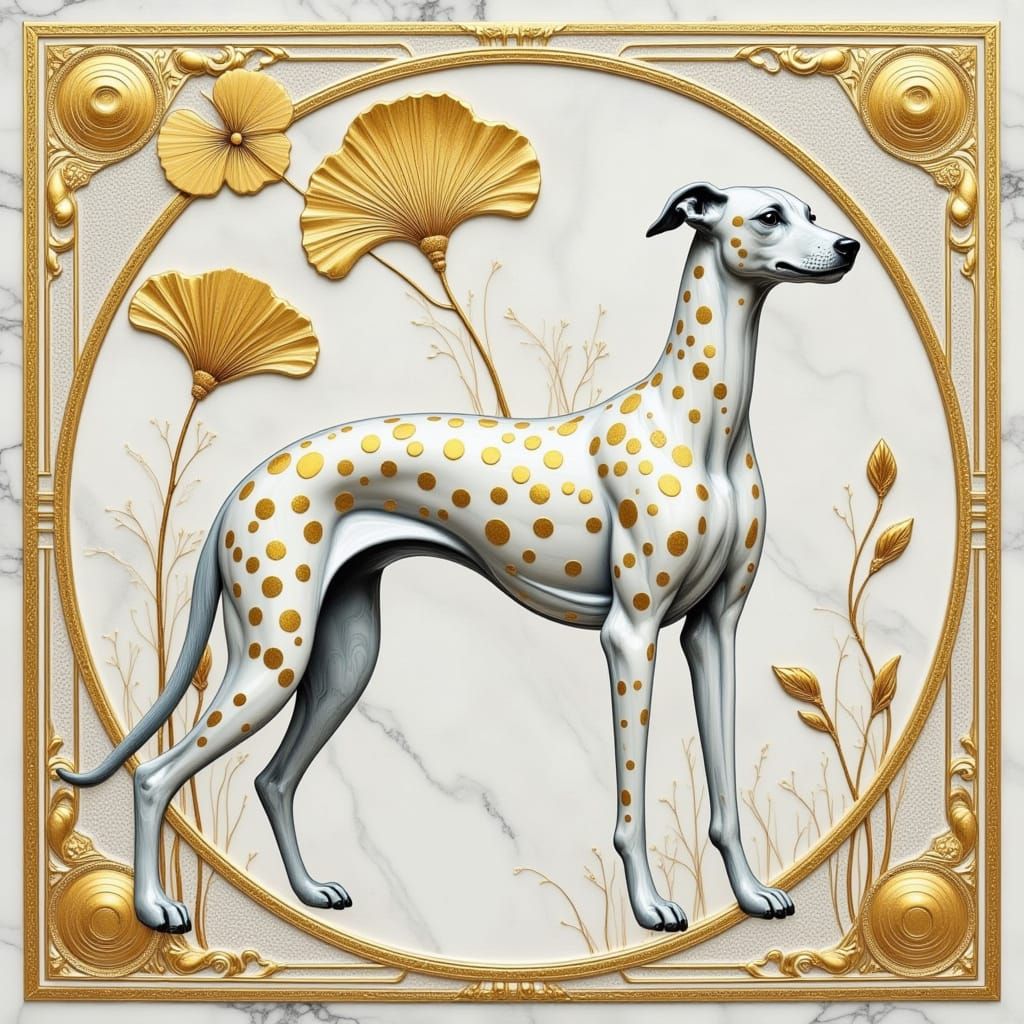 Art Deco Greyhound with Gold Spots