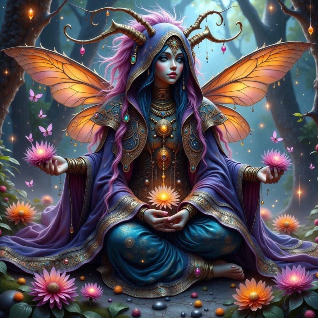 Enigmatic Ant Seer in Dreamlike Etherscape