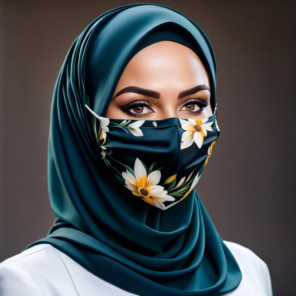 Smiling Woman in Hijab: Detailed Oil Painting