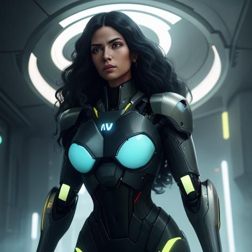 Futuristic Woman and Robot in Cinematic Film Still