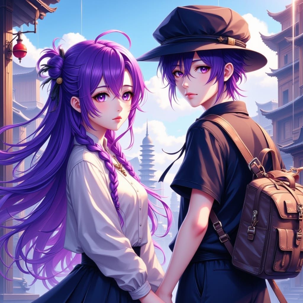 Anime Couple Holding Hands in Studio Trigger Style