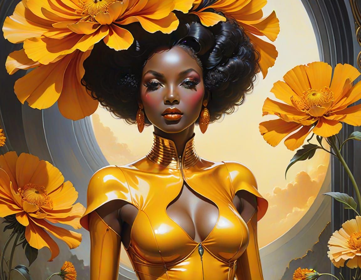 Afrofuturist Goddess of Vibrant Marigold Hues