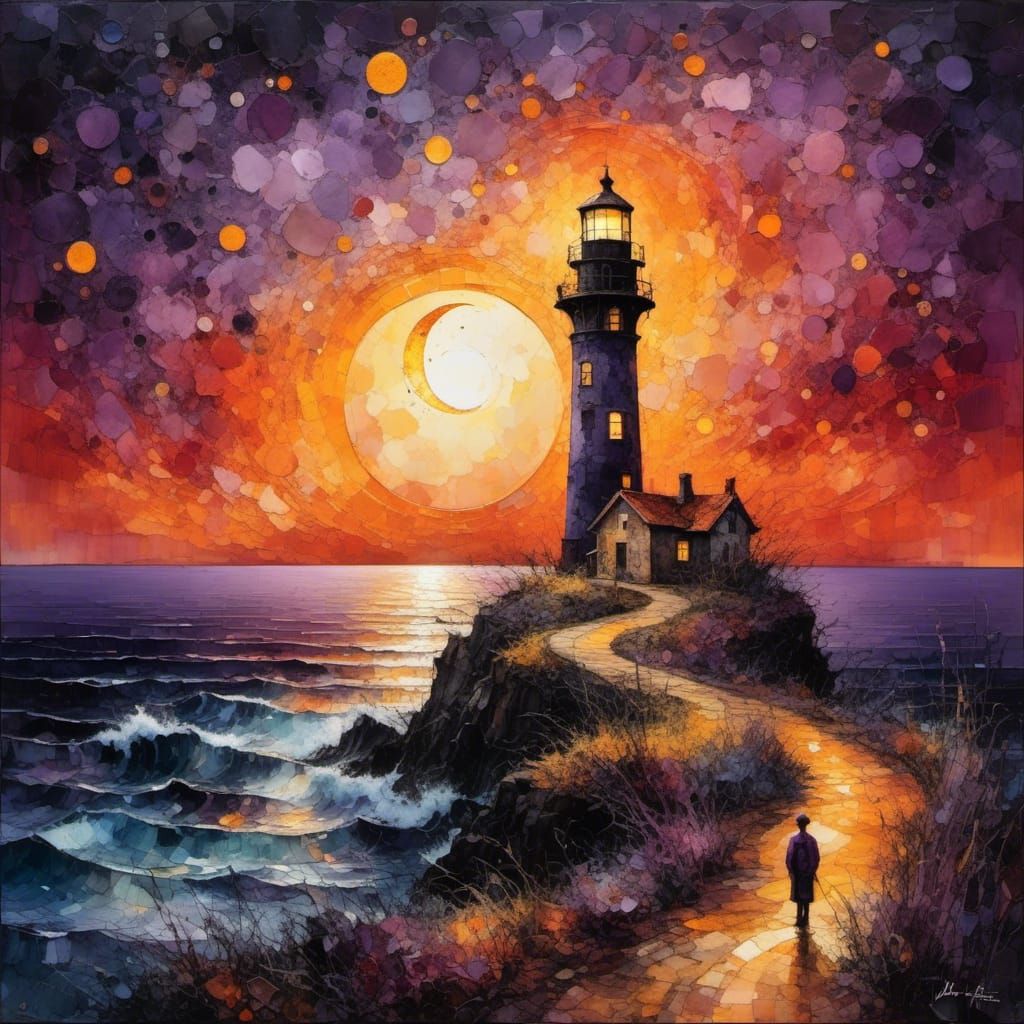 Lighthouse at Purple Sunset in Rothko Style