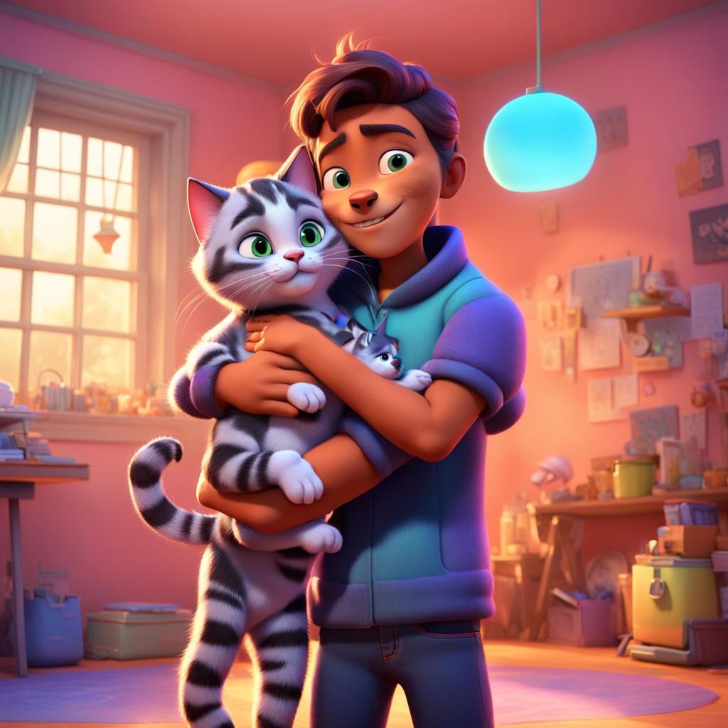 Casey Cat Hugs Connie Cat: 3D Digital Art