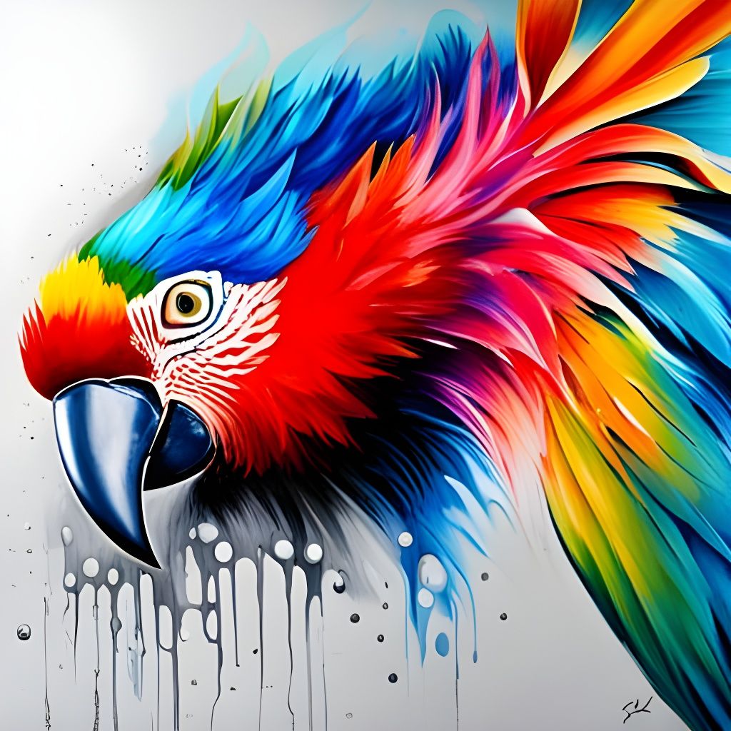 Colorful Parrot Splash Painting Street Art